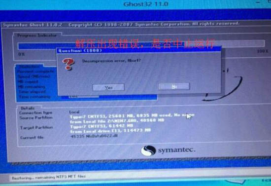 win7电脑重装系统提示Decompression error Abort怎么办