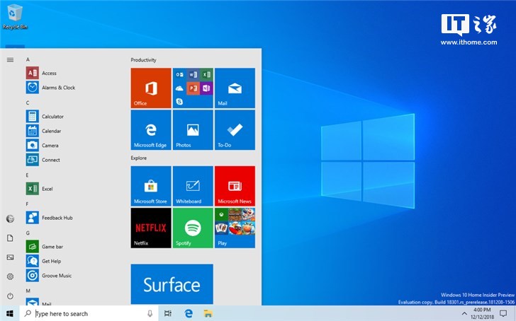 微软Windows 10 19H1慢速预览18351.26推送