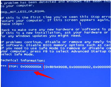 0x0000000a错误代码蓝屏解决方法